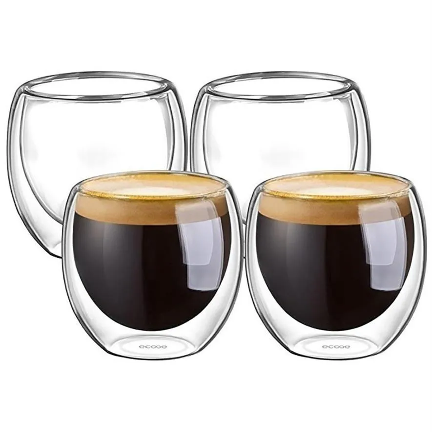 100% nova marca de moda 4 pçs 80ml parede dupla isolado copos café expresso beber chá latte canecas de café uísque copos de vidro drinkware296w