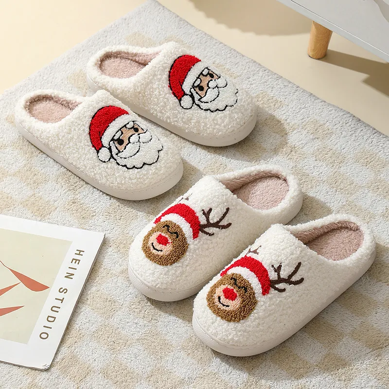 Slippers Santa for Women Christmas Reindeer Shoes Ginger Bread Man Design Fluffy Faux Fur Nonslip Sole Smile Series Woman 230831