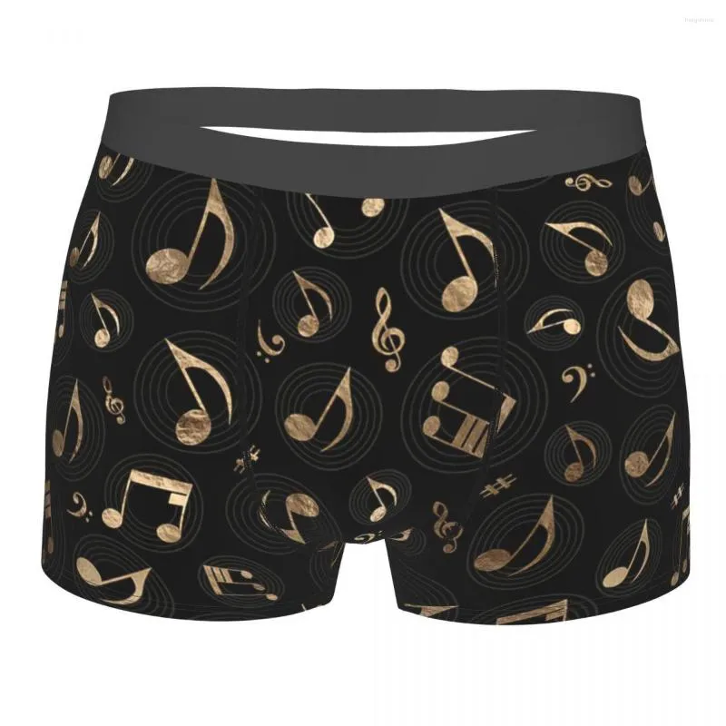 Cuecas Padrão de Música - Calcinha Breathbale Preta e Dourada Cueca Masculina Estampada Shorts Boxer Briefs