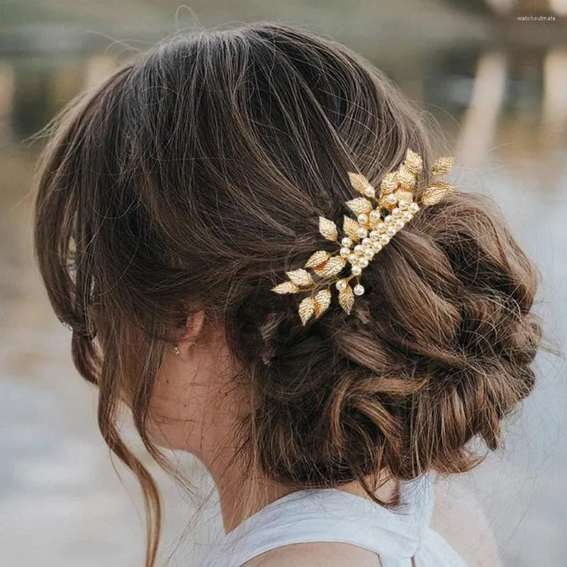 Hair Clips Wedding Comb Jewelry Handmade Gold/Silver Color Flower Alloy Pearl Hairpin Bridal Tiaras Accessory