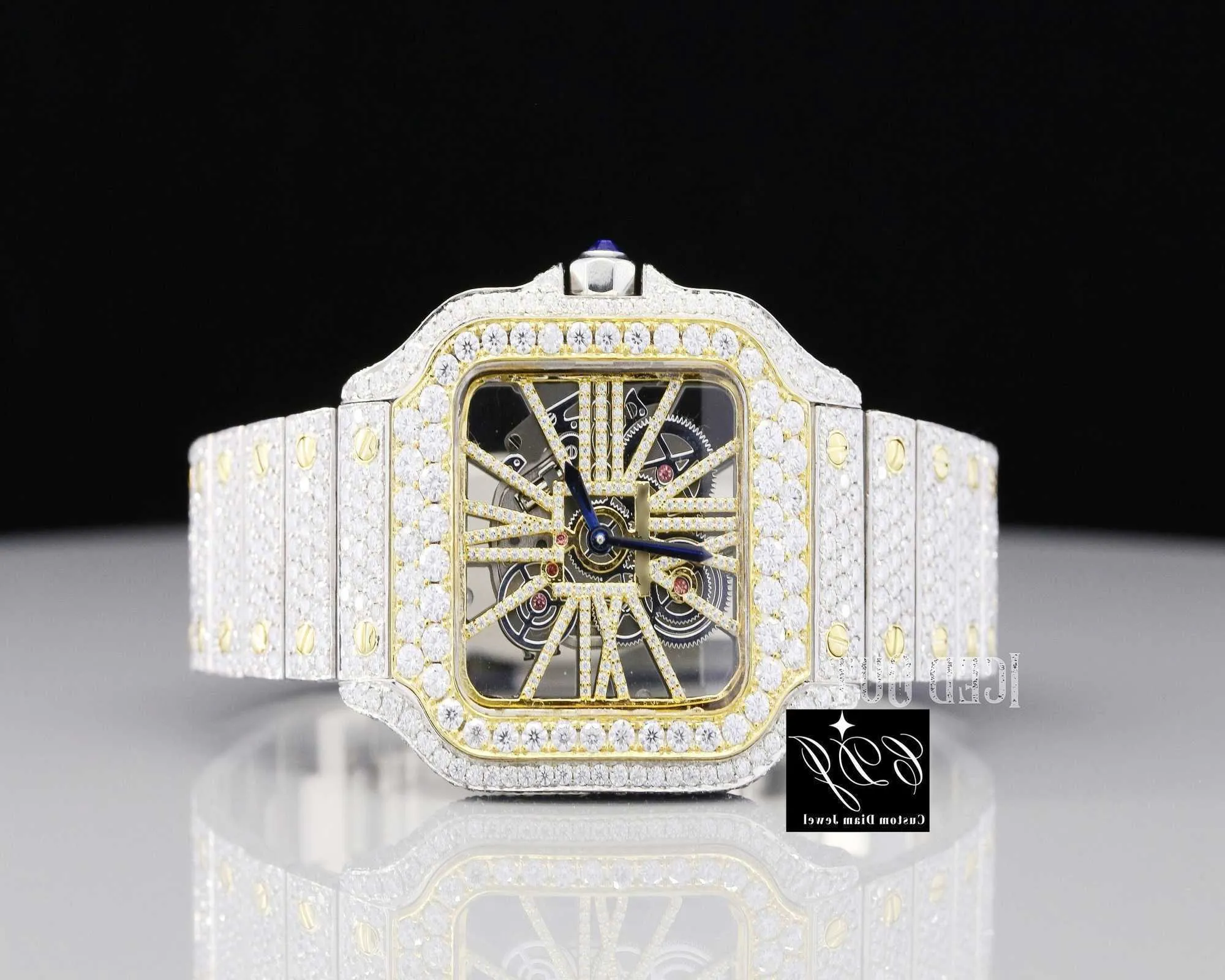 J89R mécanique haut de gamme haut de gamme personnalisé Moissanite montre de luxe Original main ensemble glacé diamant Hip Hop buste vers le bas montreWUQ5CZHH