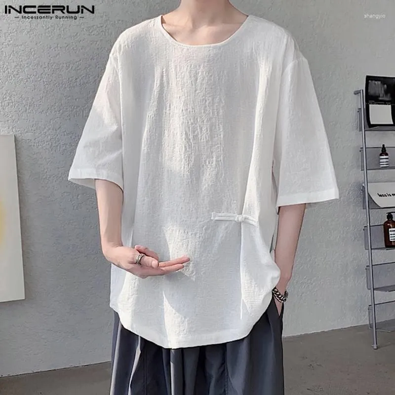 Männer T-Shirts INCERUN Tops 2023 Chinesischen Stil Mode Einfache Männer Solide Allgleiches T-shirts Casual Streetwear Oansatz Kurzarm Camiseta
