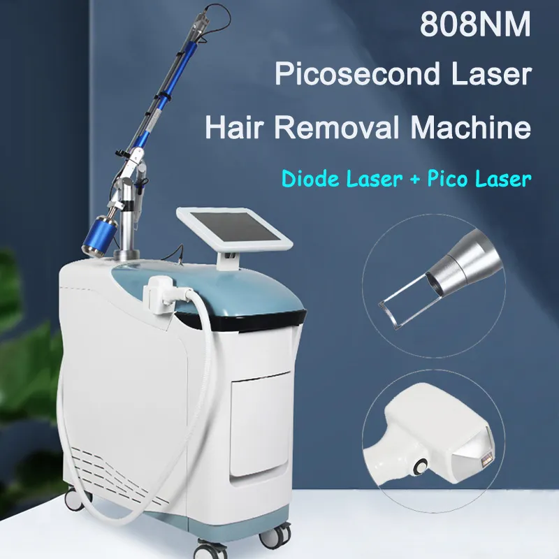 Picosekund lasermaskin Q Switched ND YAG Pico Laser Tattoo Borttagning Pigment Acne SCRE -behandling 808 Diode Laser Hår Ta bort smärtfri epilator