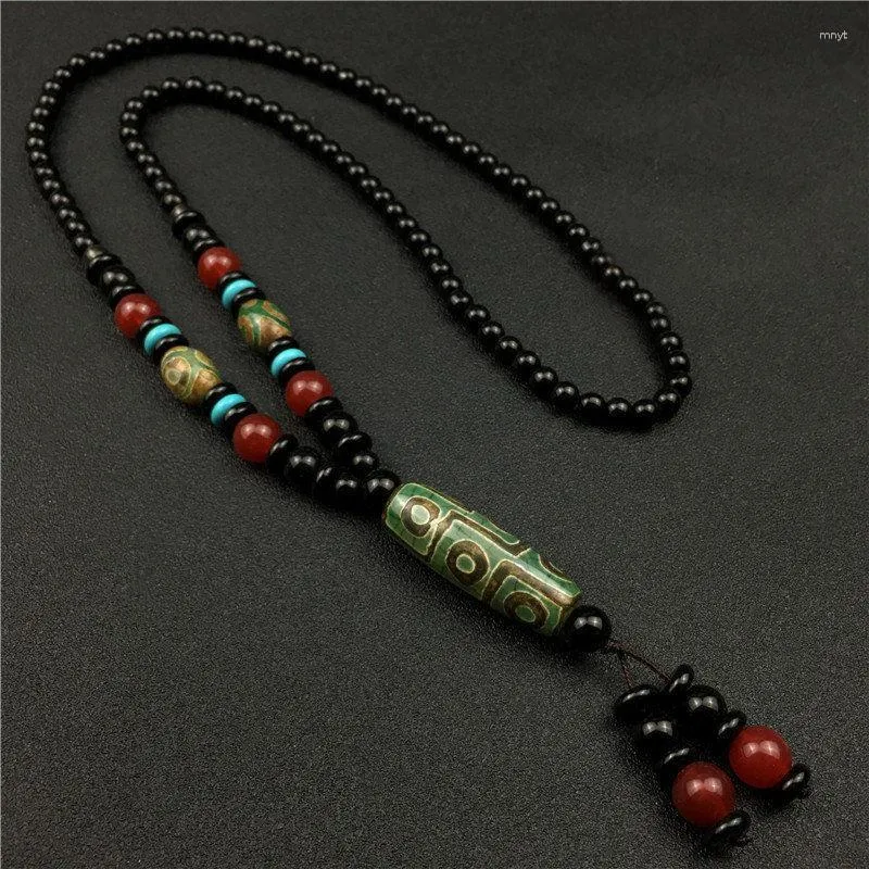 Pendant Necklaces Natural Agate Nine Eyes Three Day Bead Jade Necklace Xizang Sweater Chain Buddha Anchor Activity Gift Men