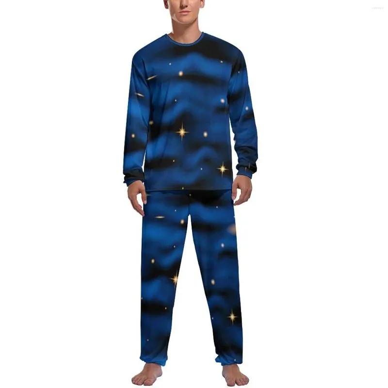 Mannen Nachtkleding Star Cloud Print Pyjama Winter 2 Stuks Ruimte Nebula Zachte Pyjama Sets Man Lange Mouw Vrije tijd Custom