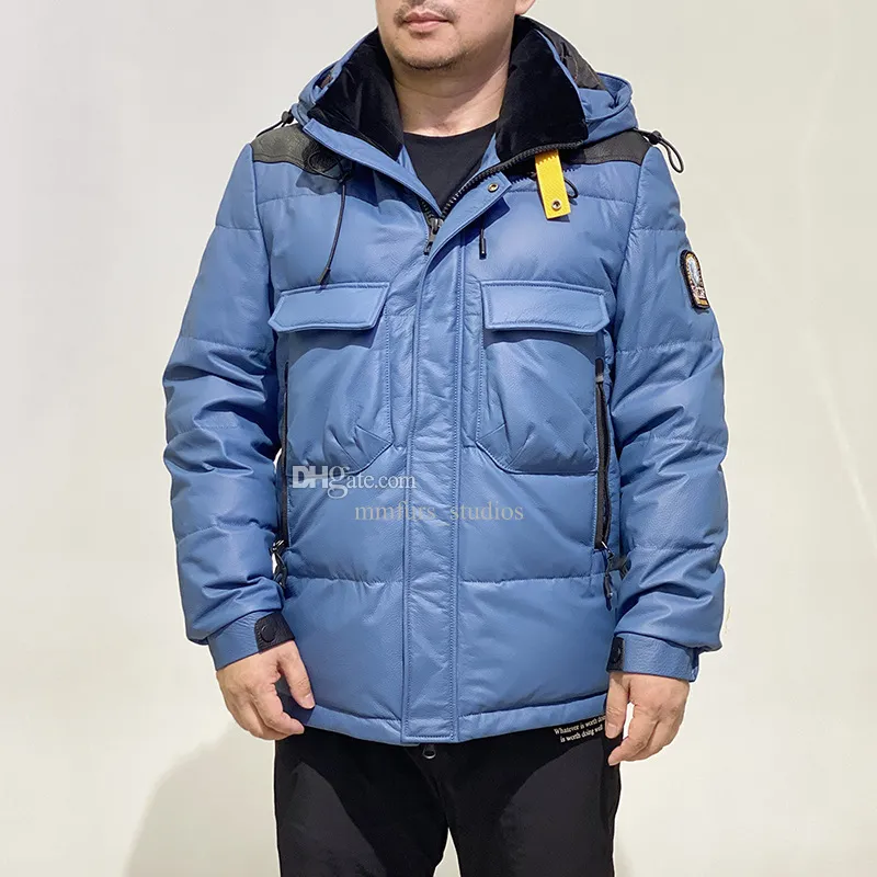 Parkas longs de sport pour hommes PHS, intérieur amovible, doudoune blanche à capuche en cuir de vache de 200g