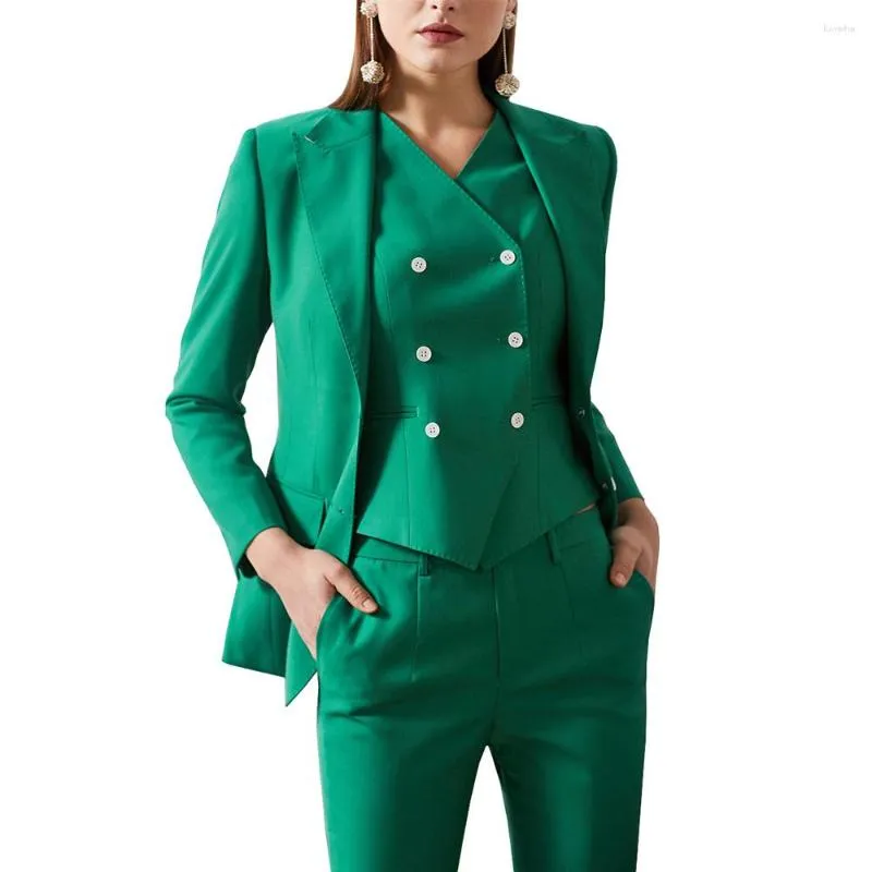 Ternos masculinos fino ajuste senhoras 3 pçs blazer colete calças conjunto formal feminino senhora do escritório trabalho de negócios wear vestido de festa calças com bolso