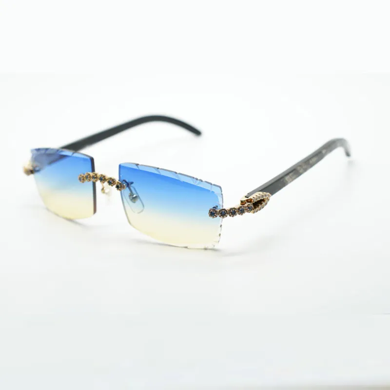 Buffs cool sunglasses 3524031 with blue Bouquet diamonds and black textured buffalo horn legs 57 mm cut lens