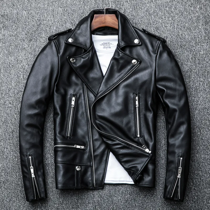 Men's Leather Faux Spring and Autumn Natural Sheepskin Jacket Black Soft Motocycle Jackets Motor Clothing Biker Slim Short Coat 230831