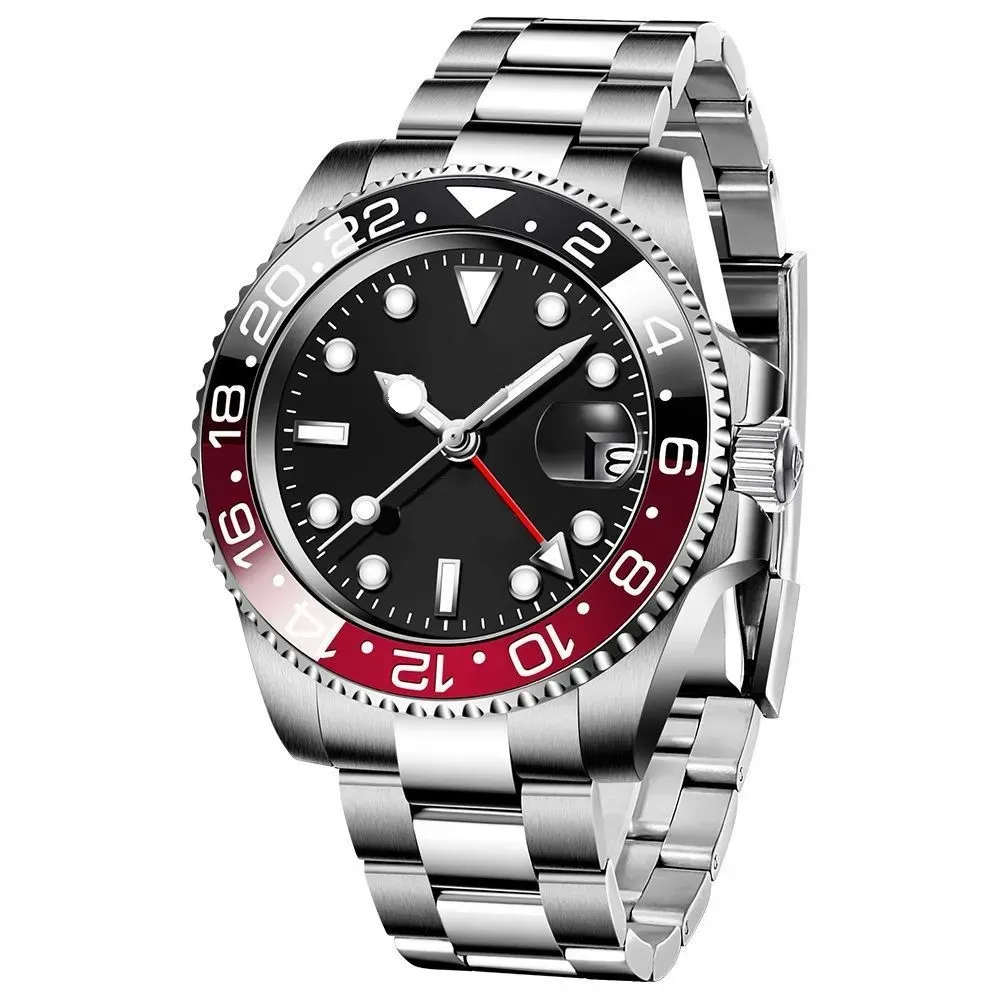 Designer Mens GMT II Montres Automatique Mécanique 40mm Batman Montre Mouvement En Acier Inoxydable Céramique Saphir Lumineux HOMMES Montres Montre de Bleu Lunette Rouge