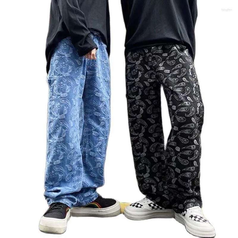 Mens Embroidered Paisley Bandana Jeans Oversized Wide Leg Mens Embroidered Paisley Bandana Jeans Oversized Wide Leg