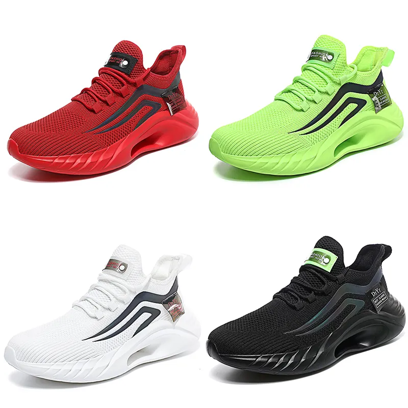Multi-colored running shoes low top mesh men black white green red trainers outdoor couple sneakers non-slip color4