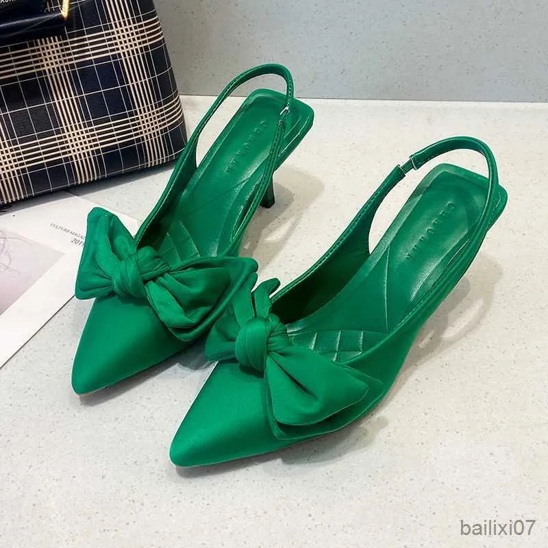 Klänningskor Summer Women Slingback Sandals Shoes Fashion Bow-Knot Pointed Toe Slip On Ladies Elegant Dress Pumps Shoes R230901