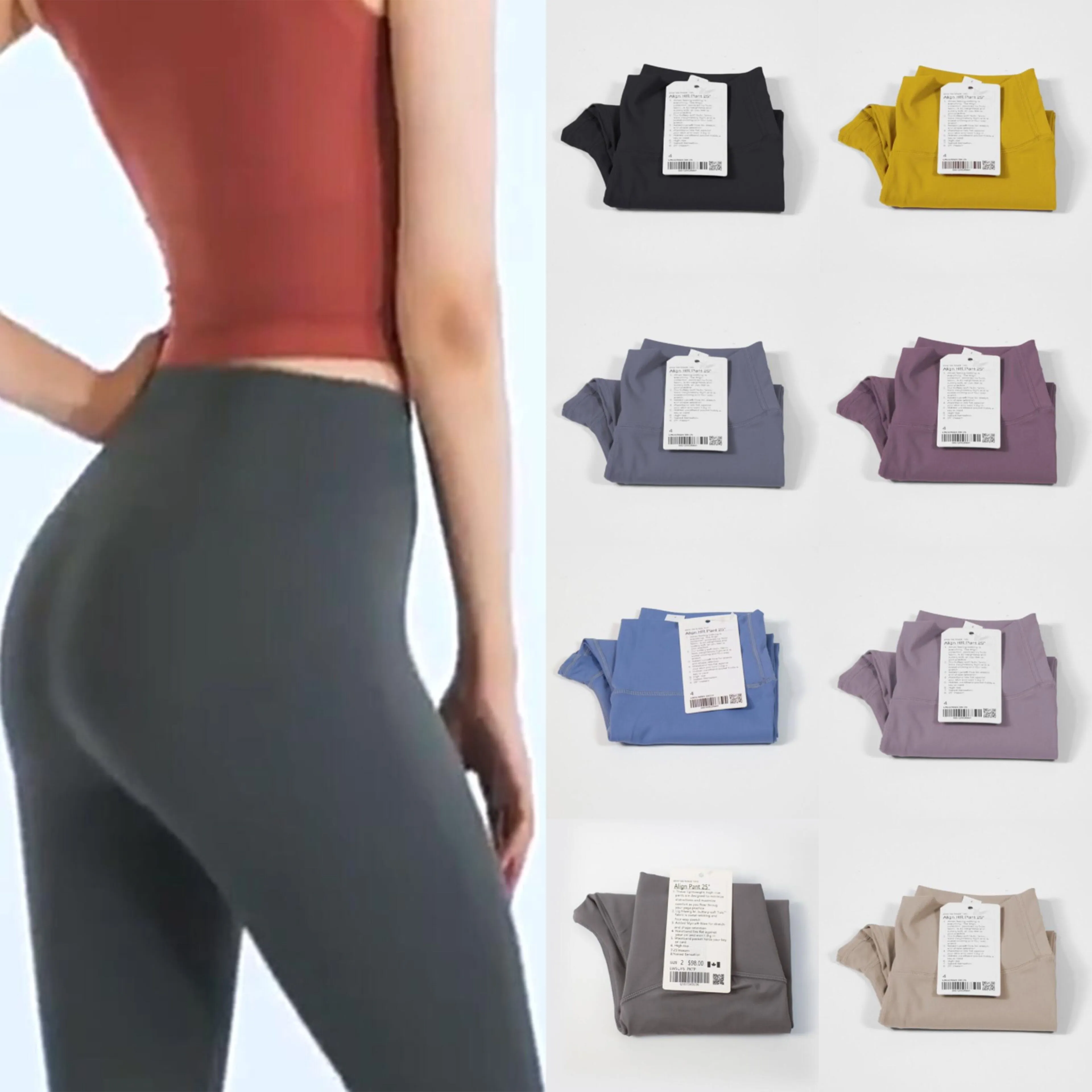 2024 Lu Pantalones de yoga de color sólido para mujer Alineación de cintura alta Conjunto deportivo de fitness Medias Elásticas Fitness Deportes al aire libre para mujer Leggings de yoga Medias