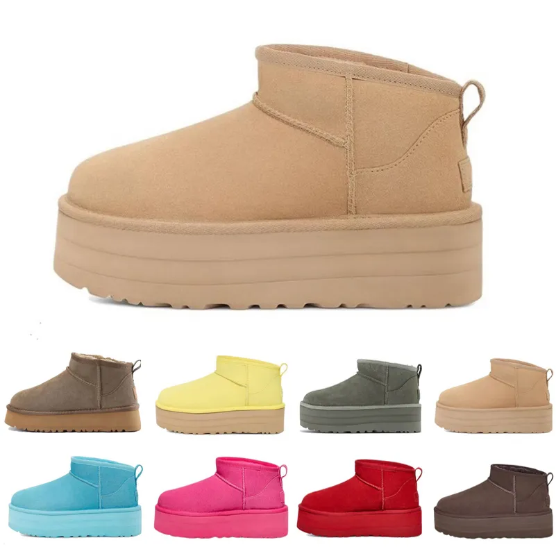 Ultra Mini Plateforme Bottes De Neige Femmes Classique Châtaigne Noir Bois Flotté Chocolat Mousse Vert Rouge Ciel Bleu Taffy Rose Hommes Femmes Garder Au Chaud Bottines De Créateur Botte