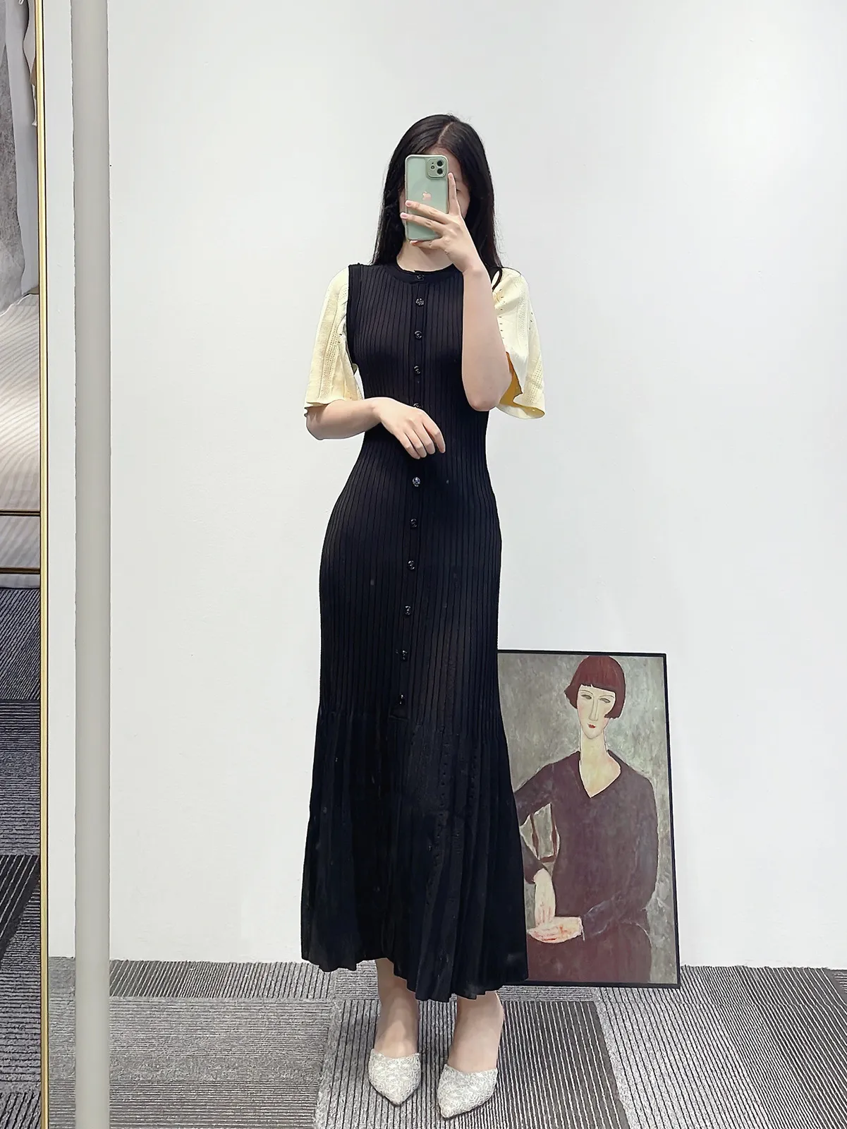 sandro long gathered knit dress Knit Long Dress, Sandro Style, Ruffle Fishtail Gown