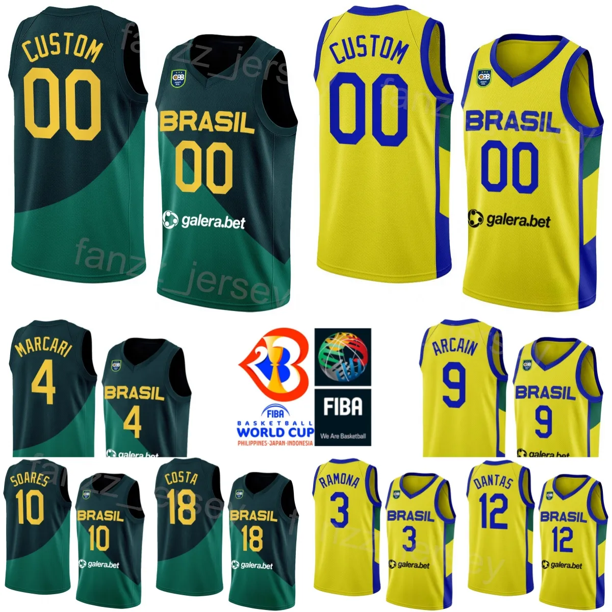 Gedruckt Weltmeisterschaft Brasiliens Basketball Brasilien 2 Yago SANTOS Trikot Nationalmannschaft 14 Leonardo MEINDL 32 Georginho DE PAULA 50 BRUNO CABOCLO 10 TIM SOARES 99 Lucas DIAS