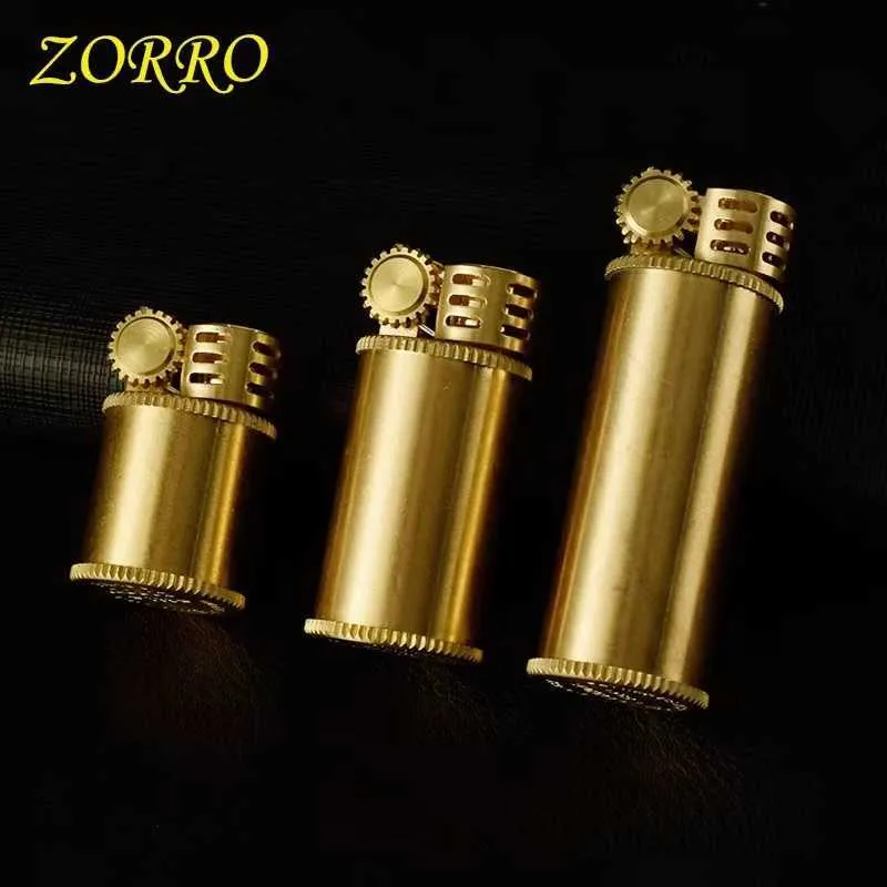 Zorro querosene isqueiro latão retro pequeno criativo mini comprimento médio portátil acessórios para fumar gadgets para homem 169u