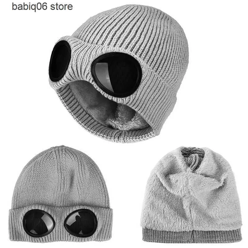 Bonnet / Skull Caps Chapeau de mode avec des lunettes femmes hiver solide bonnet décontracté tricot coréen tricoté orange noir tête plus chaude casquette T230731