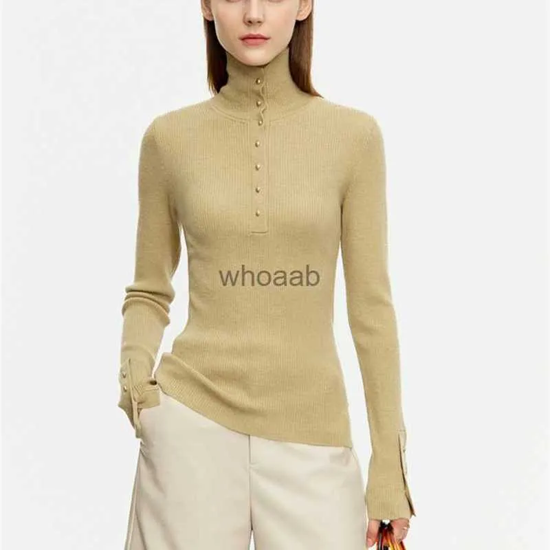 AMII-cárdigan minimalista de cuello alto para mujer, suéteres de cuello alto, nueva camisa básica con botones y manga abierta, Tops ajustados 2023 12323095 HKD230829