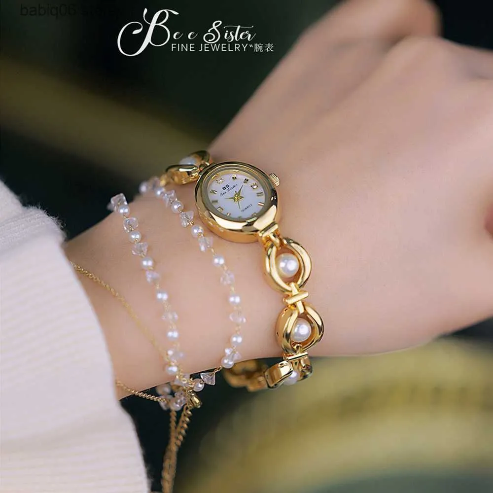 Other Watches Gold Women Pearl Bracelet Quartz Wristes Small Clock Fashion Luxury Ladies Dress es Gift For Girlfriend Lady T230905