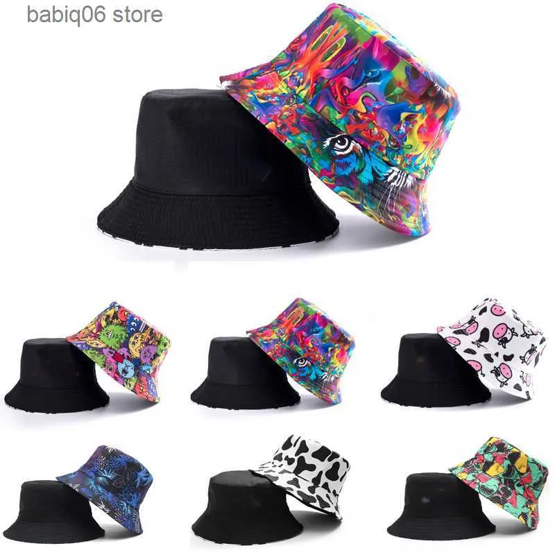 Cappelli a tesa larga Cappelli a secchiello Mucca Reversibile personalizzato Bob Cappelli a secchiello Unisex Uomo Donna Berretti da pescatore Ragazza Ragazzo Outdoor Graffiti Chapeau Bob Hat T230727