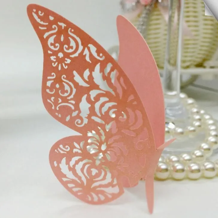 Laser Cut Cute Hollow Butterfly Paper Place Card Escort Card Cup Card Wine Glass Cards Paper carve name and date for Wedding Decorations