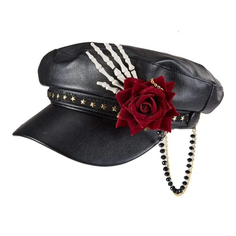 Ball Caps Steampunk sboy Cap Punk ed Leather For Women Men Vintage Hat Halloween Gothic Carnival Nightclub 230831