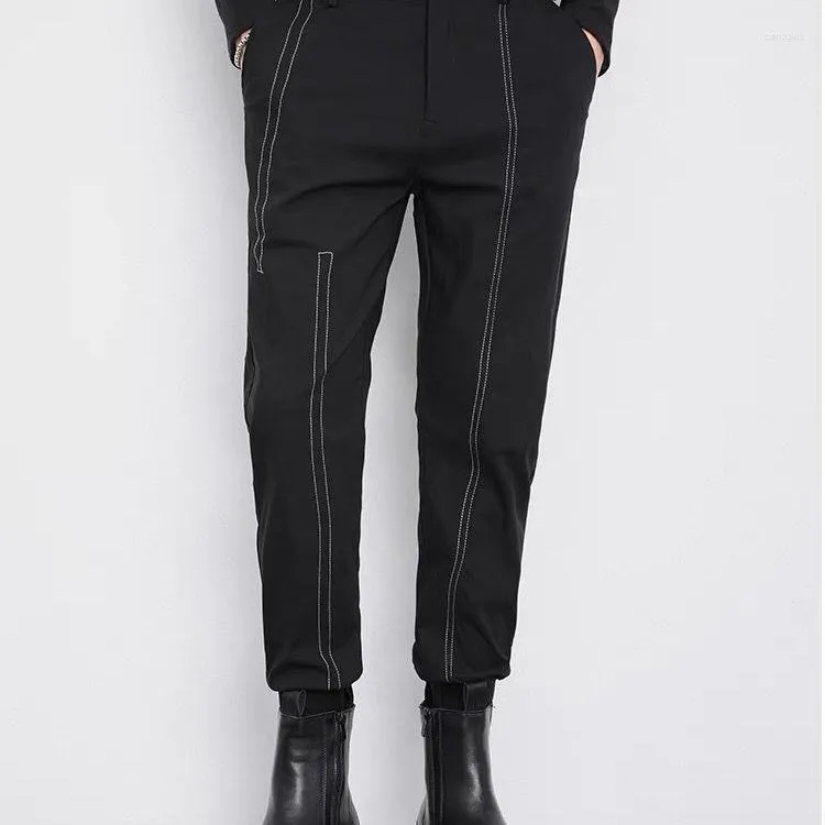Men's Pants Black Solid Suit Men Slim Fashion Social Mens Dress Korean Casual Straight Office Formal Trousers A124