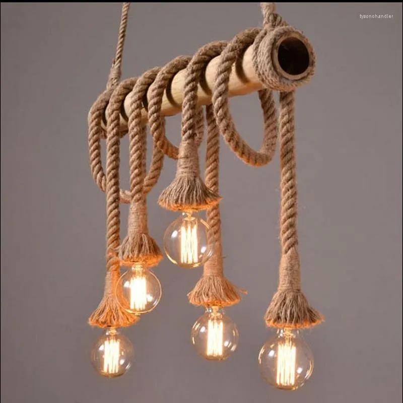 Pendant Lamps Industrial Retro Bamboo Rope Chandelier Lighting 3-10 Heads Vintage Tube Kitchen LED Hanging Restaurant Lamp