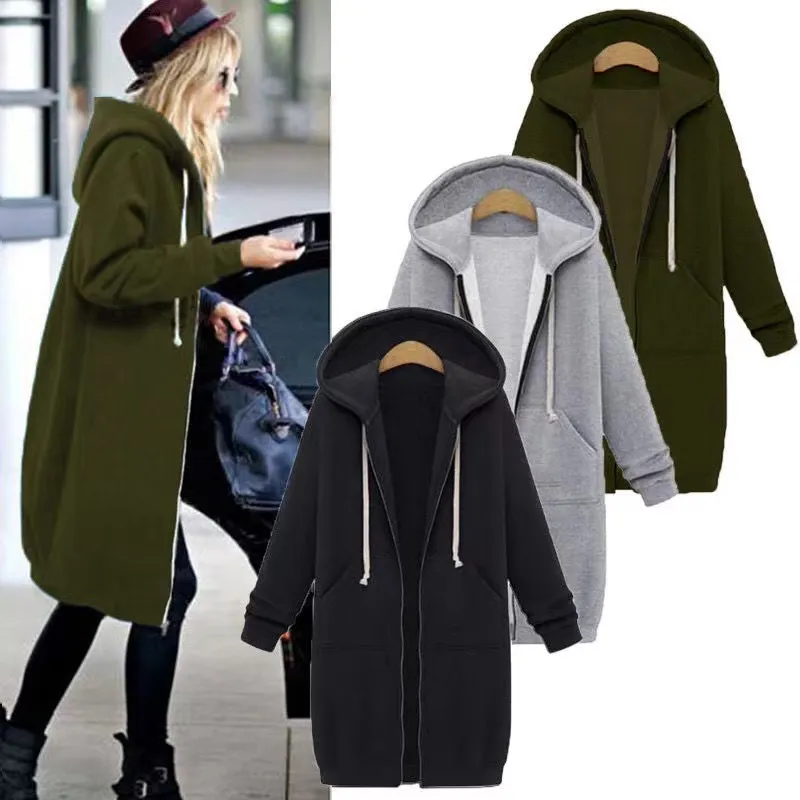 Cappotto casual da donna manica lunga con cerniera tasche con cappuccio giacche calde felpe con cappuccio invernale all'aperto