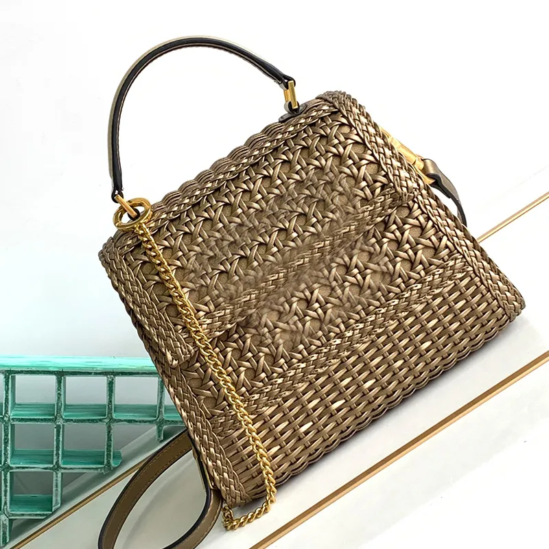 Woven Shoulder Bag Chain Totes Satchel Hardware Badge Flip Cover Hidden Magnetic Buckle Zipper Inner Pocket Pure Leather Handle High Quality Women Bags