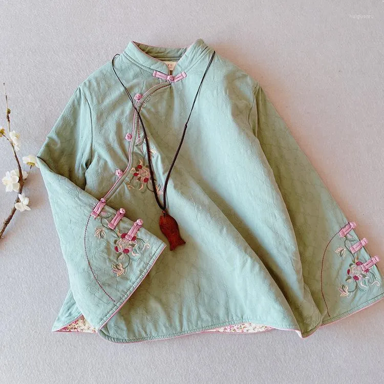 Kopa damski Płaszcz Chińskie ubranie zima kobiety parkas 2023 guziki haft bawełniany bieliznę bawełniany ciepły płaszcz retro żeńska