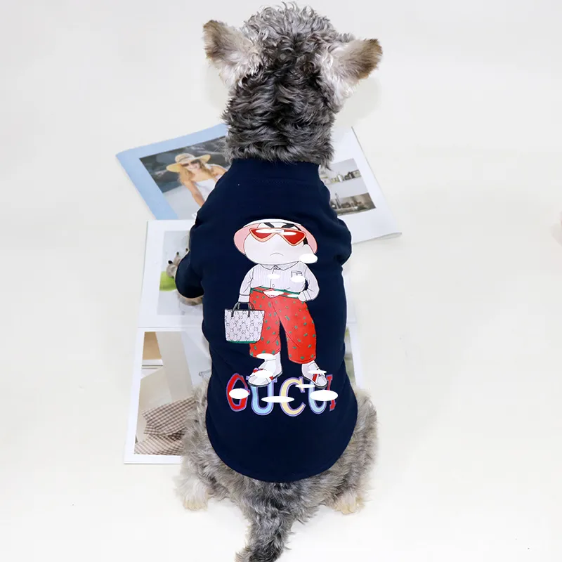 Pet Dog Summer T Shirt Schnauzer Fighter Corgi Puppy Cartoon Printed Cotton Short Sleeve Pullover Pet Cat Dog Clothing