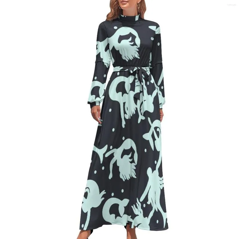 Robes décontractées Robe de silhouette de sirène à manches longues à manches longues à pois mignons à la mode Maxi taille haute graphique Boho Beach Long cadeau