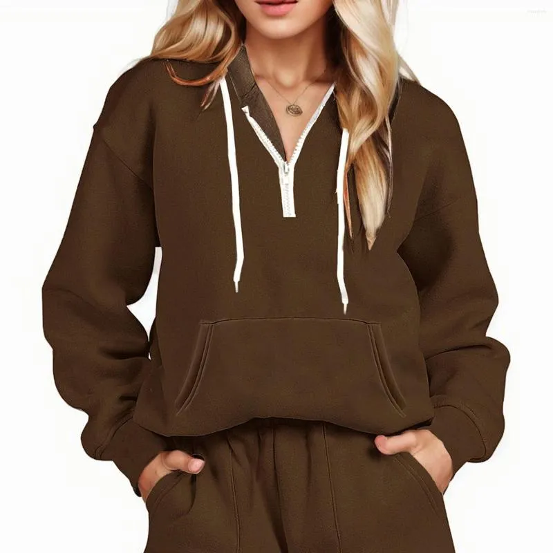 Kadın Hoodies Ladies Yarım Zip Kapüşonlu Sweatshirts Sonbahar Günlük Uzun Kollu Sıcak Günlük Çizim Slim Street Giyim 2023