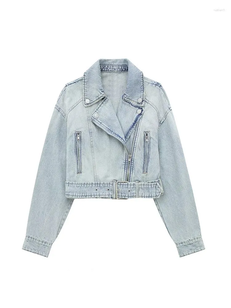 Vestes Femmes Femmes 2023 Chic Mode Biker Denim Veste Manteau Vintage Bouton Fermeture À Glissière Poche Tout-Match Casual Femelle Surchemise Surchemise