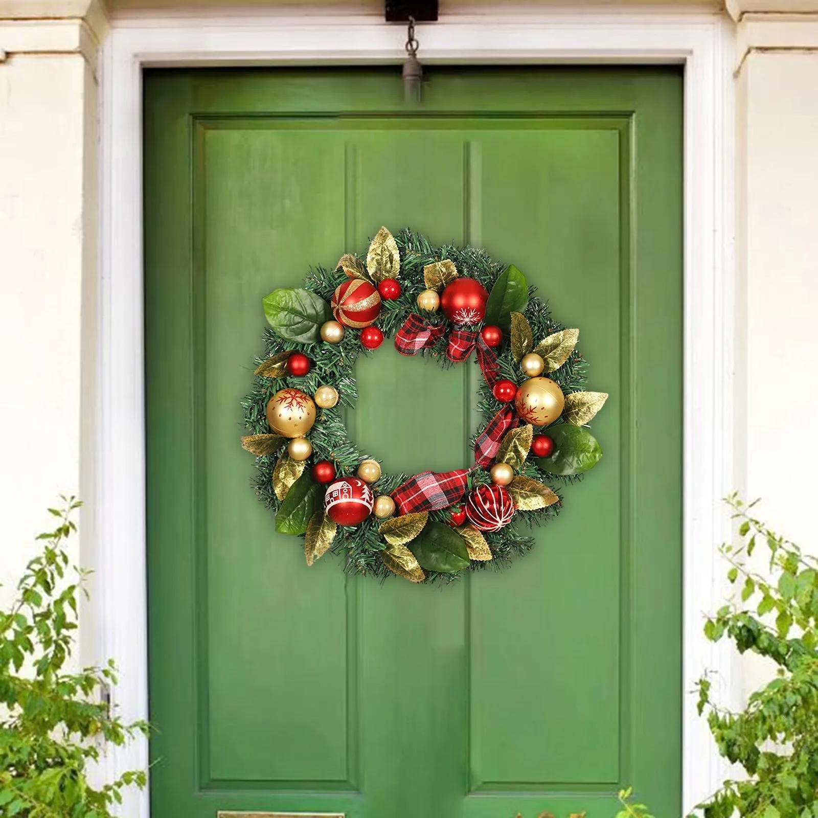 Artificial Christmas Wreath with Light Wall Hanging Greenery Leaves Farmhouse Garland for Fireplace Xmas Indoor Yard Decoration