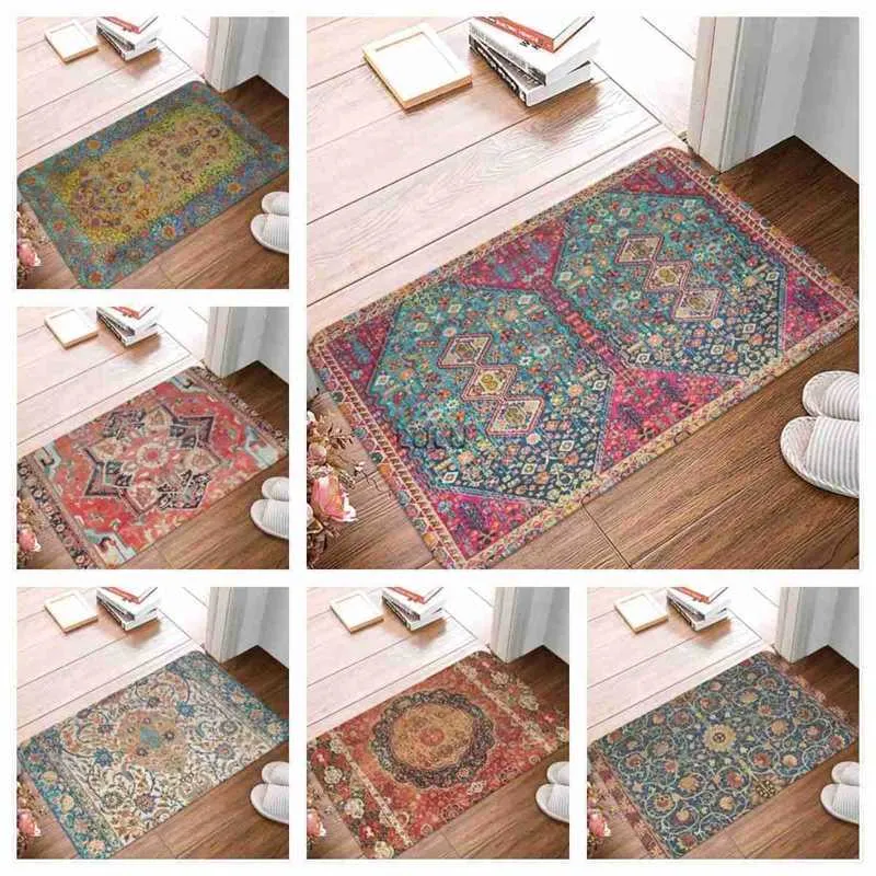 Boheemse stijl Mandala patroon bedrukt flanel vloermat badkamer decor tapijt antislip voor woonkamer keuken welkom deurmat HKD230901