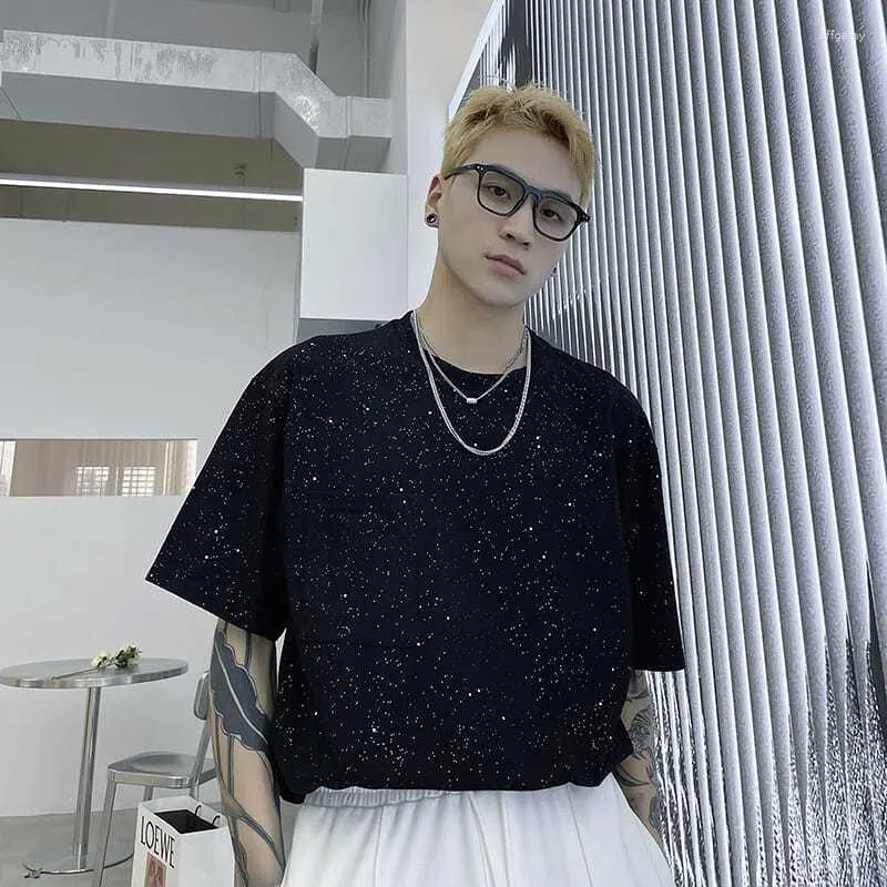 Felpe con cappuccio da uomo Paillettes estive Manica corta O Collo Felpe da uomo Moda Cool Ragazzi Harajuku Magliette oversize casual High Street Hip Hop