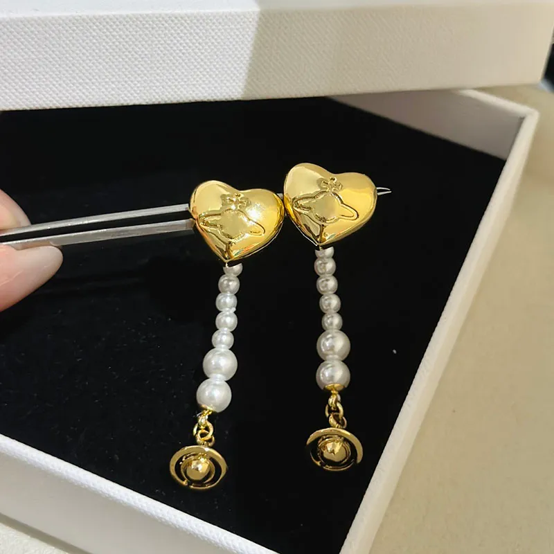 Designer avtagbar dingle örhängen Saturn kvinnor studörningar guld pärla smycken lady heart chandelier charm örhänge örhängen juvelery 239017c5
