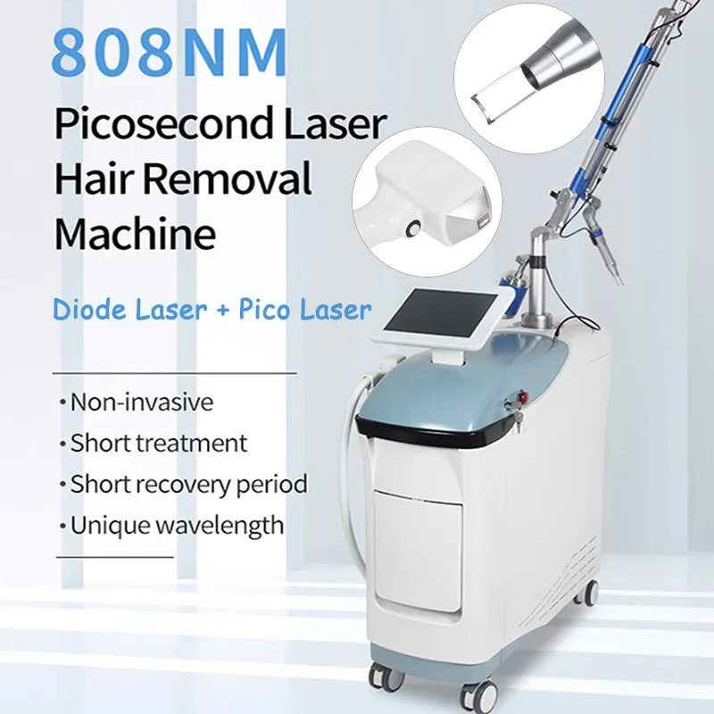 2 IN 1 Diode Laser Ontharing 808nm Ontharingsmachine Picosecond Pico Lazer Q Switch Nd Yag Laser Acne Litteken Tattoo Remover Huidverjonging Salon Gebruik