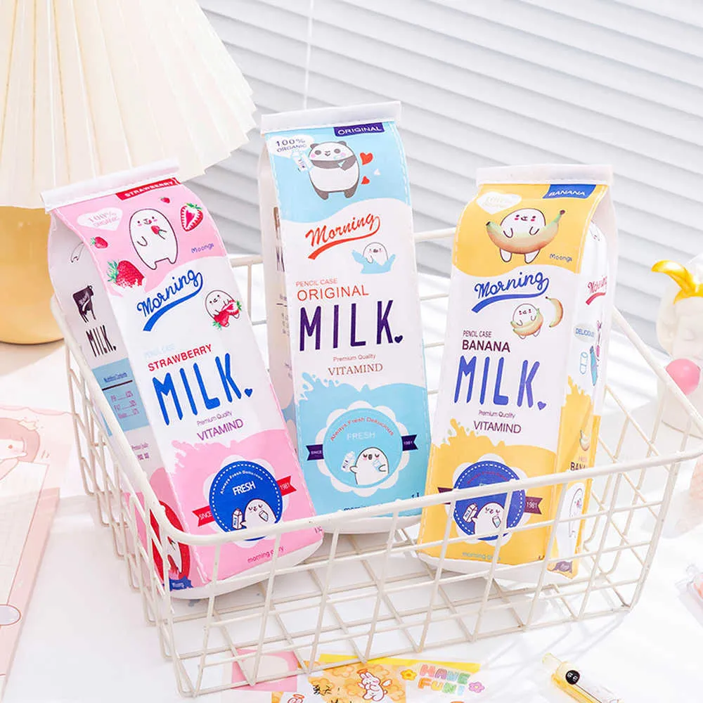 Wholesale Cartoon Milk Plastic Pencil Bag Set School Supplies And