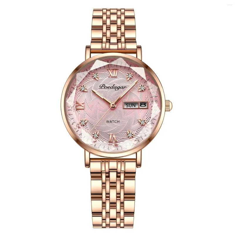 Montres-bracelets Sdotter Femmes Montre En Acier Inoxydable Rose Or Étanche Lumineux Dames Montres Unique Cadran De Luxe Quartz