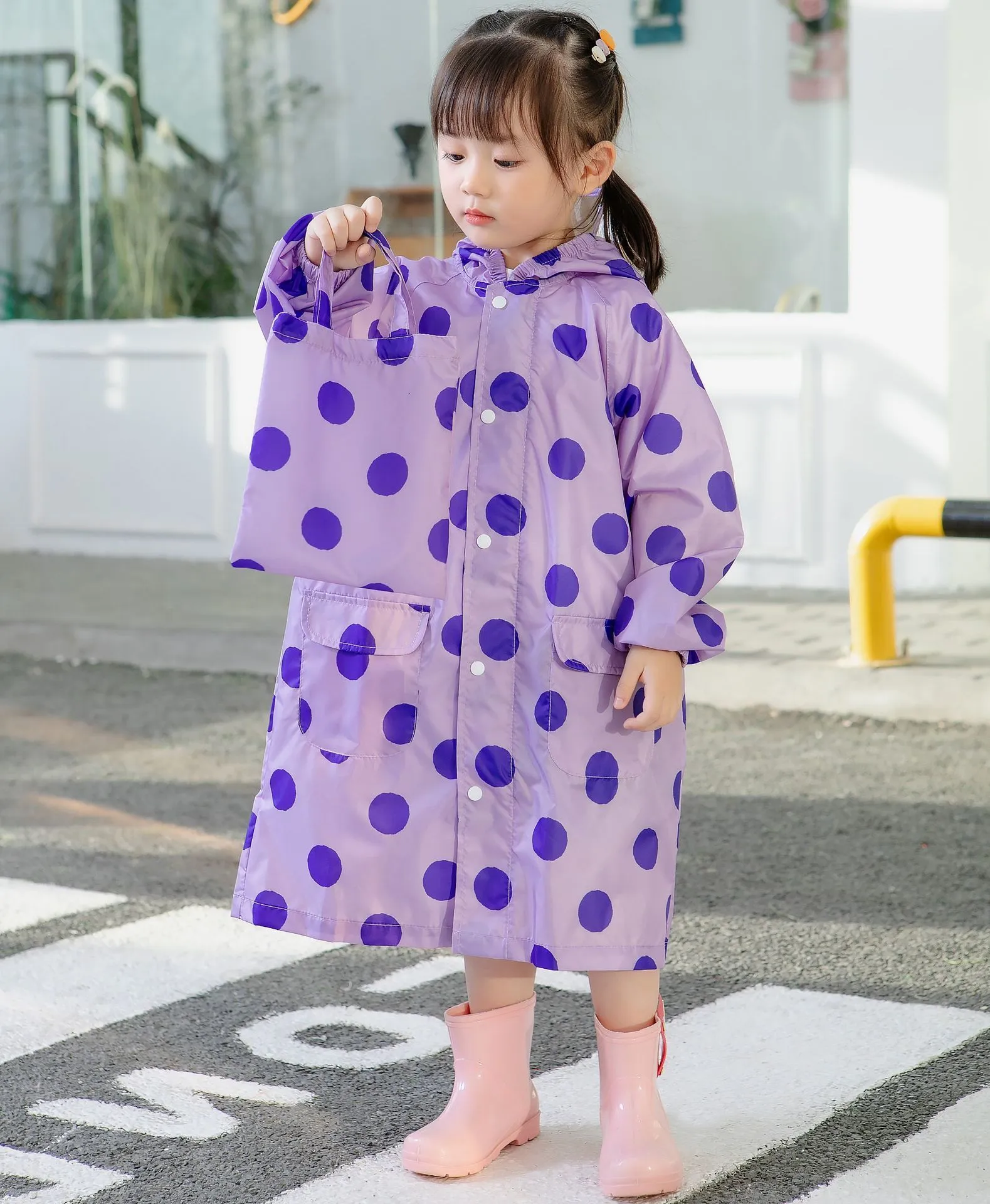 Raincoats Children's Raincoats Polka Dots Girls Primary School Students Full Body Rainproof Quick Drying Cloth Fabric Ripstop 230831