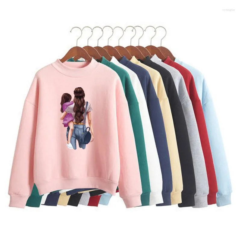 Hoodies femininos Super Mom Hoodie Mulheres 90s Kawaii Bonito Moletom Doce Coreano O-pescoço De Malha Pulôver Grosso Outono Doce Cor Roupas