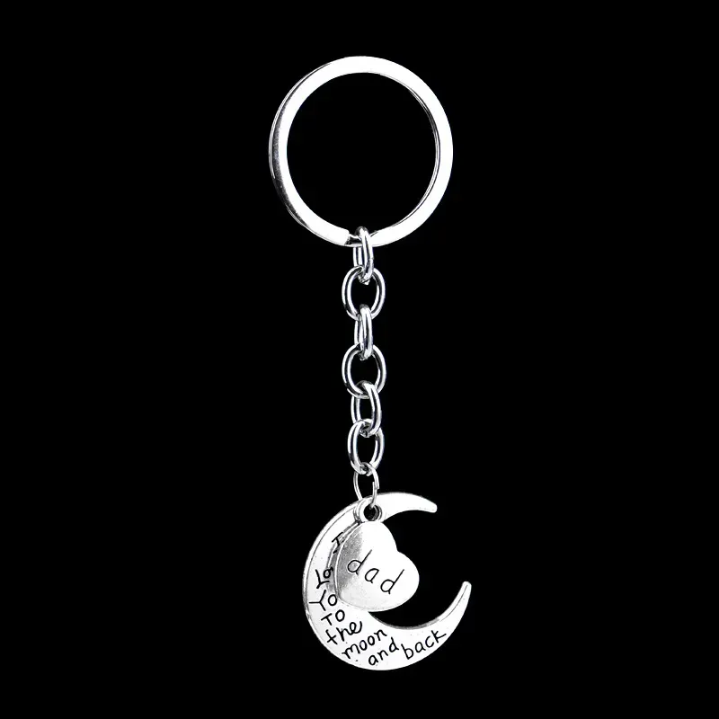 Moon Heart Keychains Letters Keyrings Silver Car Key Chain Rings Holder Fashion Pendant Jewelry Gift for Mom Dad Brother Sister Uncle Family