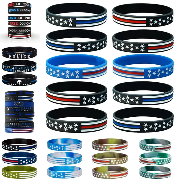 126 estilos 2000 pc/lote fina linha azul bandeira americana pulseiras de silicone macio e flexível ótimo para presentes de festa de dia normal