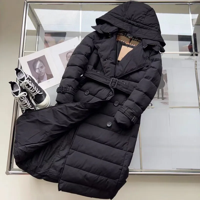 Manteau en duvet de styliste pour femmes, longueur longue, coupe longue, à capuche, manteaux d'hiver épais et chauds, veste bouffante pour femmes, manteau de finition