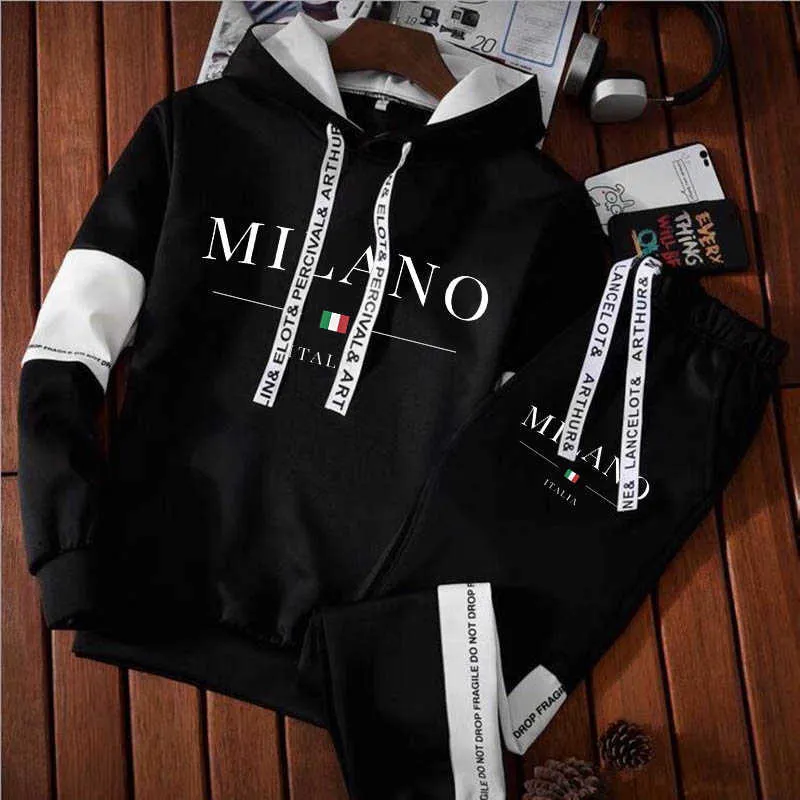 Mens Tracksuits Men Milano Letters Print Sweatshirt Set Hoodies